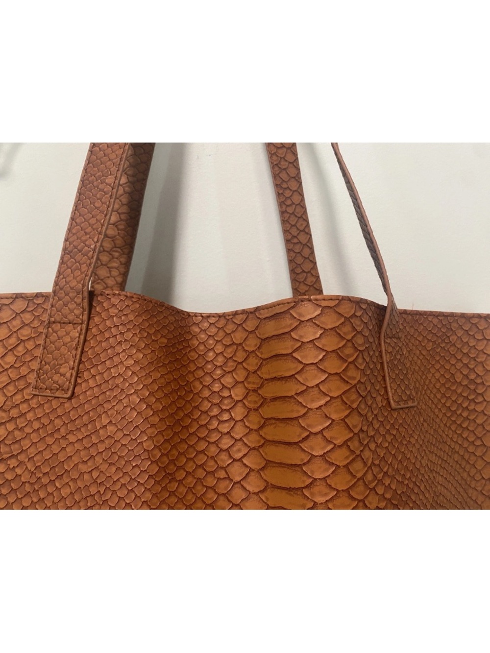 BLOOMINGDALES made exclusively for
Faux Snake-Embossed Tan Tote Bag - Picture 2 of 12